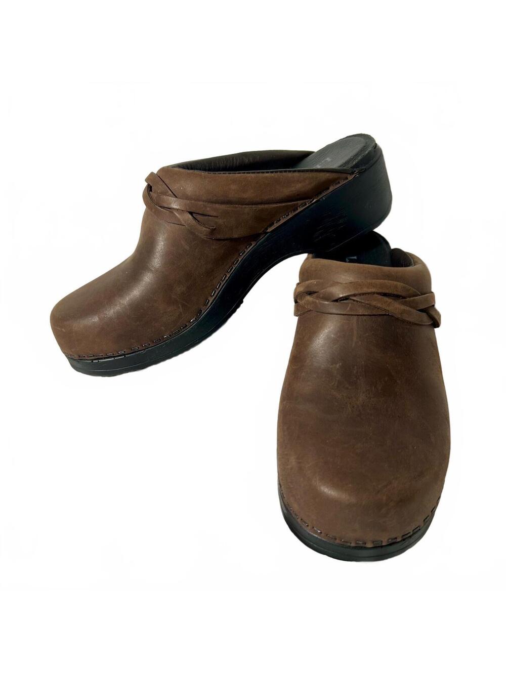 L.L.Bean Leather Clogs Women 8 EU 39 Brown Braided Boho Cottagecore Mule Brazil